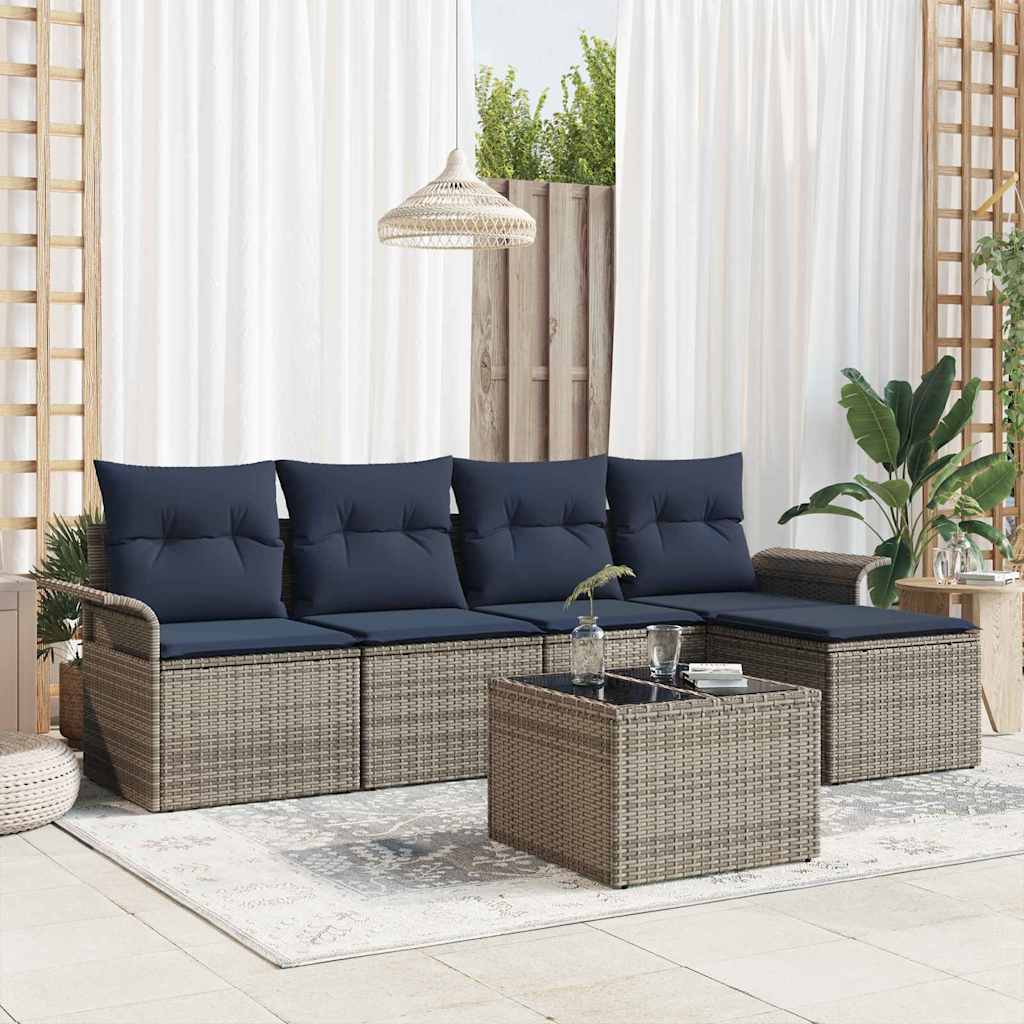Set Divano da Giardino 6 pz Grigio polyrattan