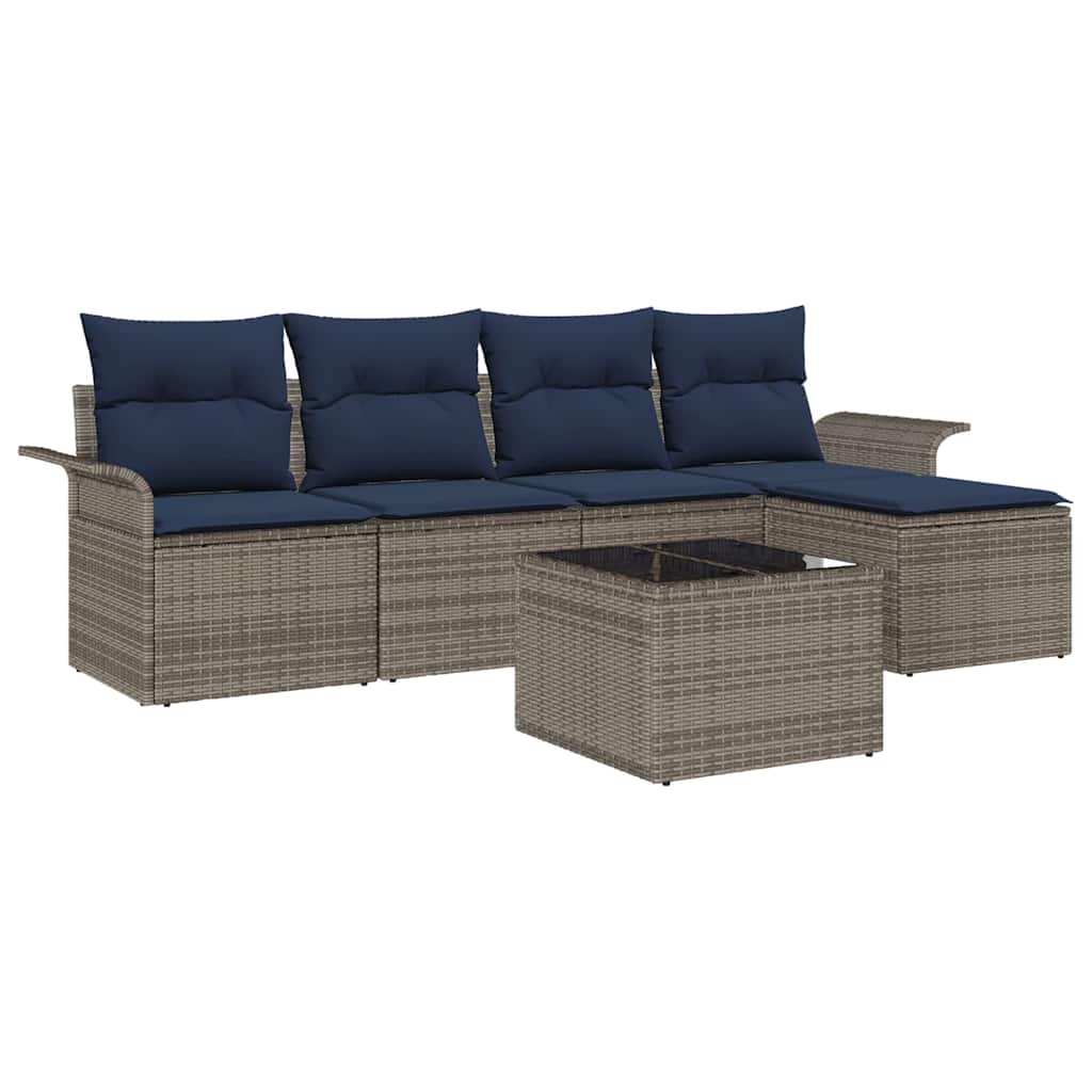 Set Divano da Giardino 6 pz Grigio polyrattan