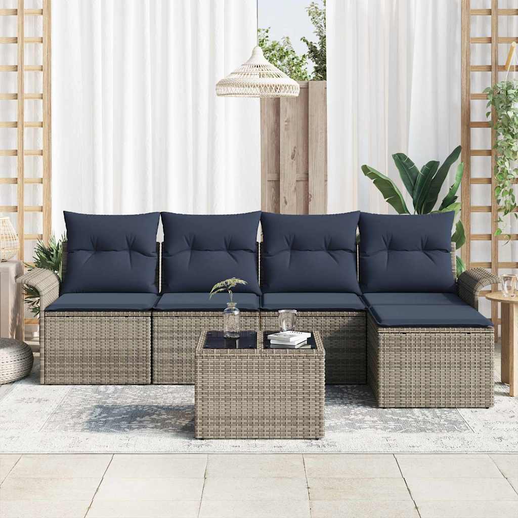 Set Divano da Giardino 6 pz Grigio polyrattan