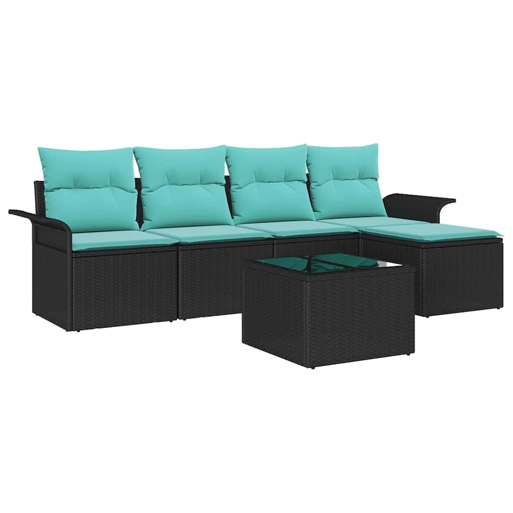 Set Divano da Giardino 6 pz Nero polyrattan