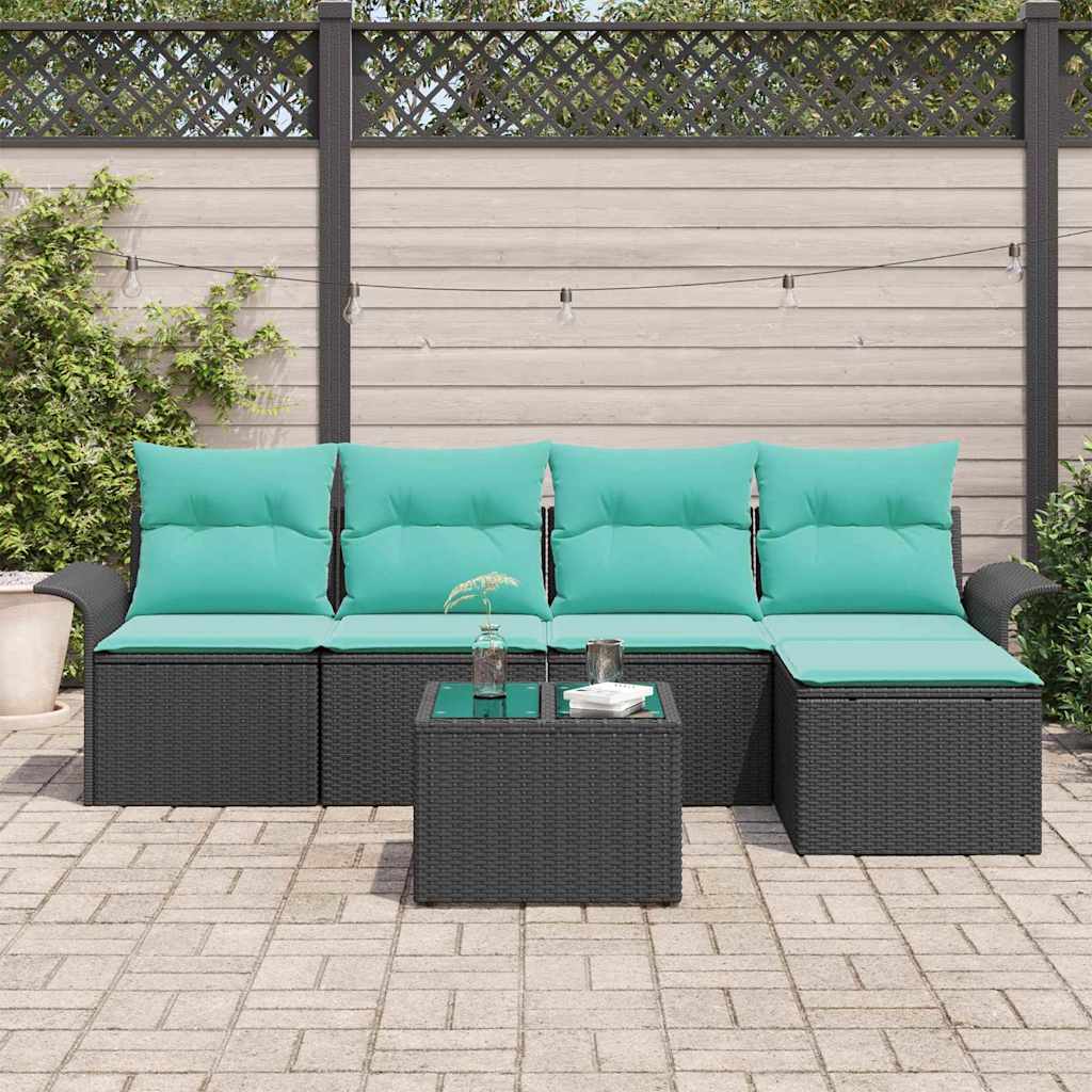 Set Divano da Giardino 6 pz Nero polyrattan