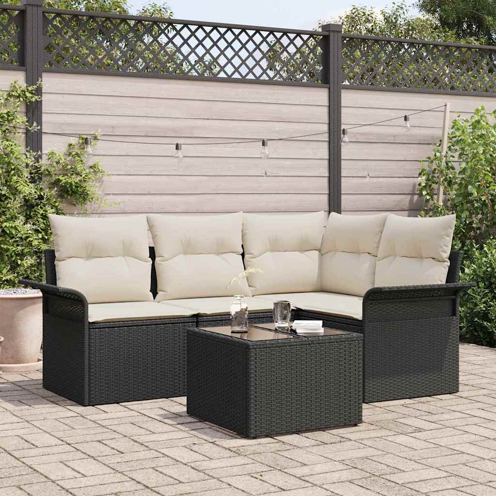 Set Divano da Giardino 5 pz Nero polyrattan