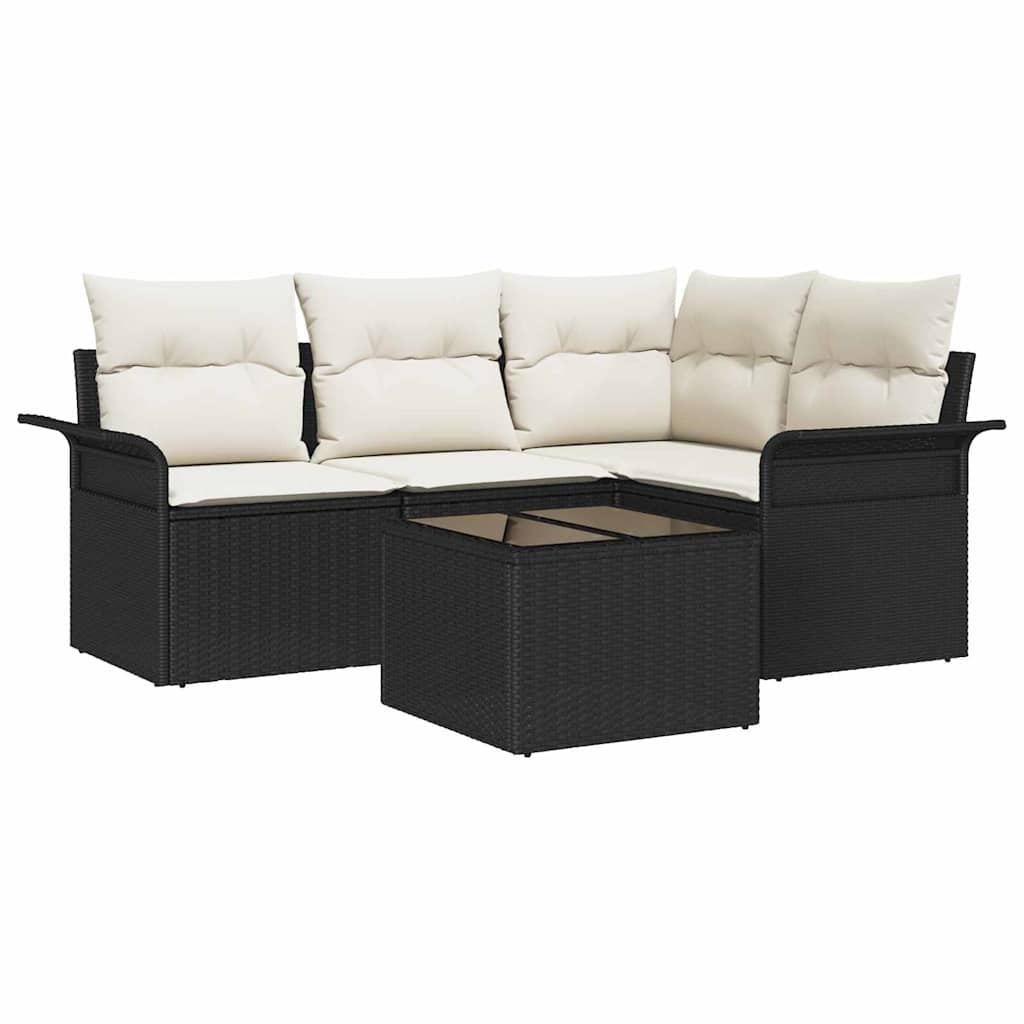 Set Divano da Giardino 5 pz Nero polyrattan