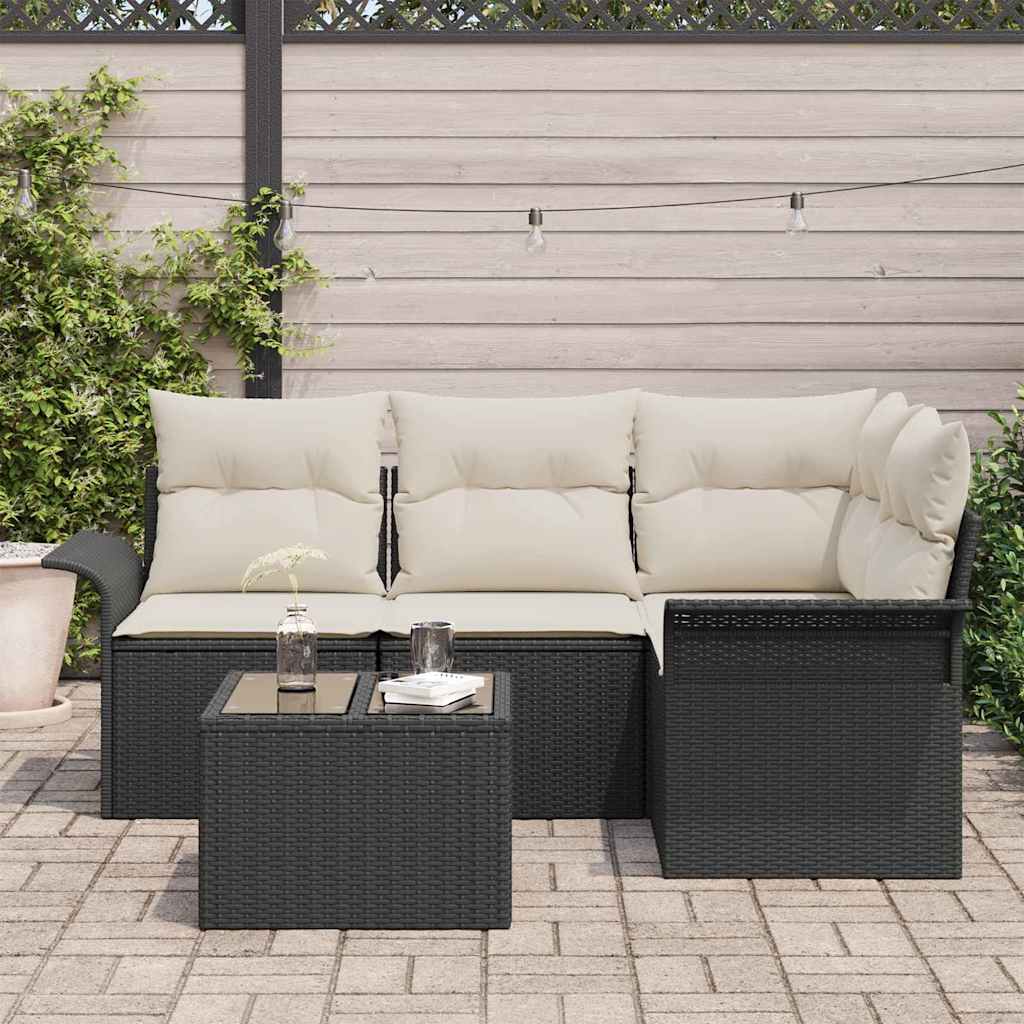 Set Divano da Giardino 5 pz Nero polyrattan