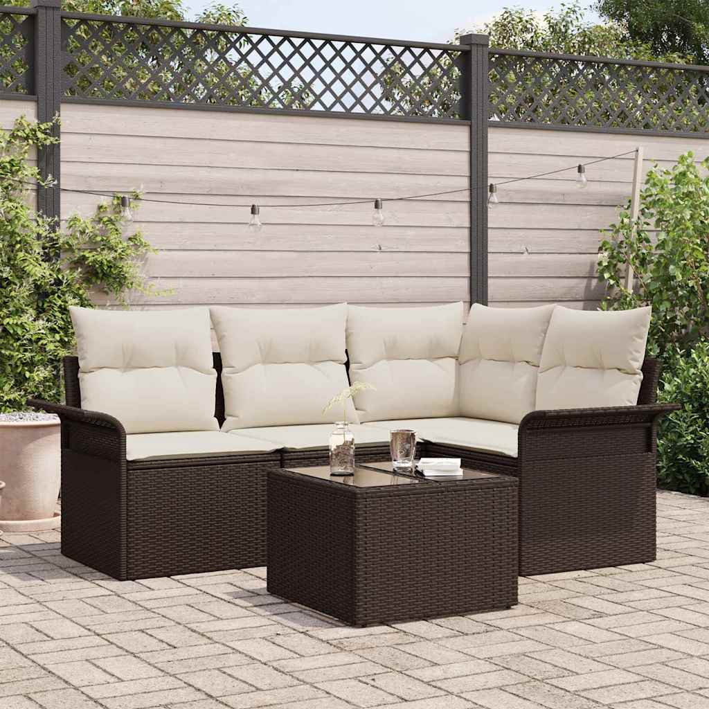Set Divano da Giardino 5 pz Marrone polyrattan
