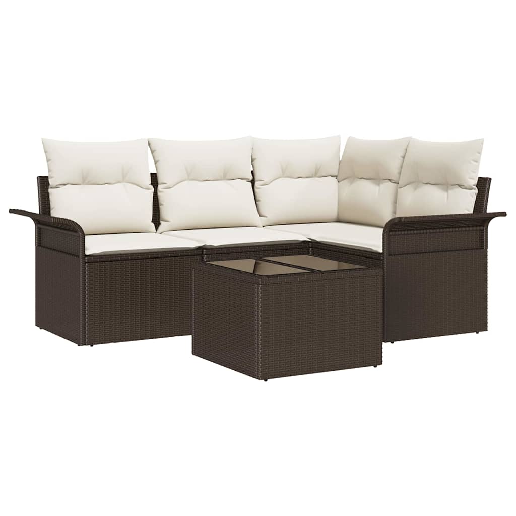Set Divano da Giardino 5 pz Marrone polyrattan