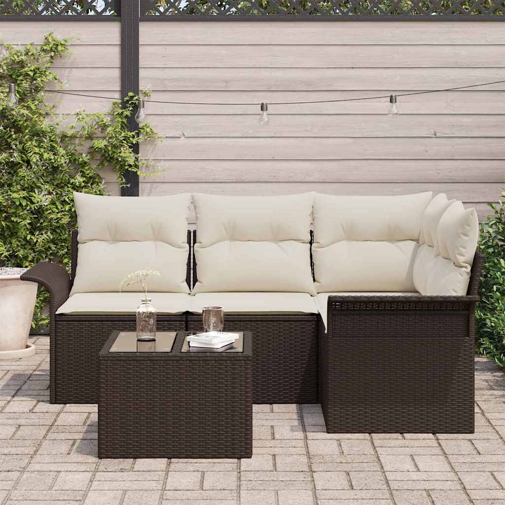 Set Divano da Giardino 5 pz Marrone polyrattan