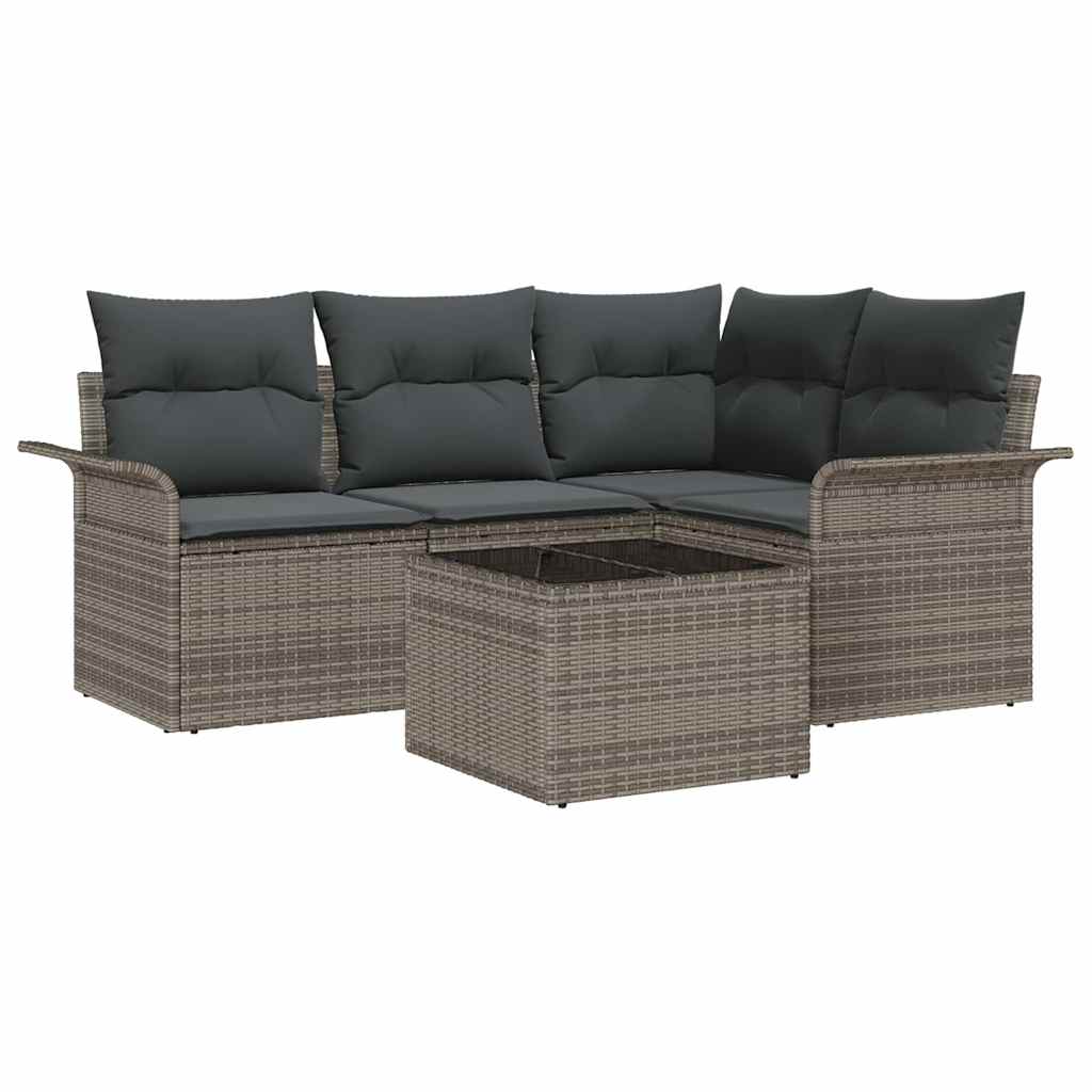 Set Divano da Giardino 5 pz Grigio polyrattan