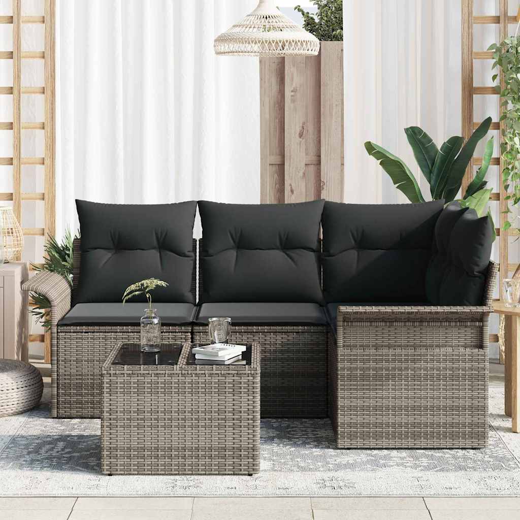 Set Divano da Giardino 5 pz Grigio polyrattan