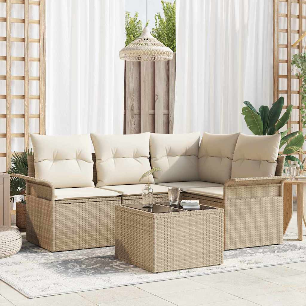 Set Divano da Giardino 5 pz Beige polyrattan