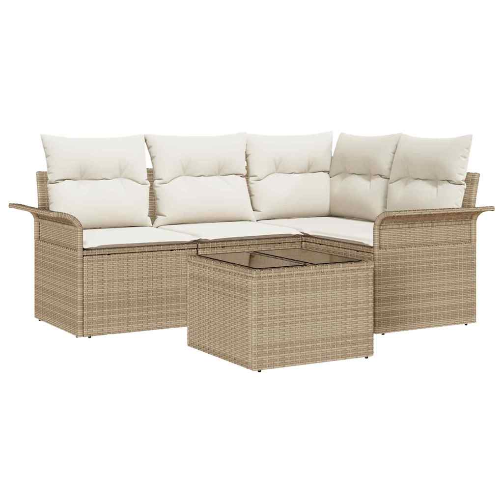 Set Divano da Giardino 5 pz Beige polyrattan