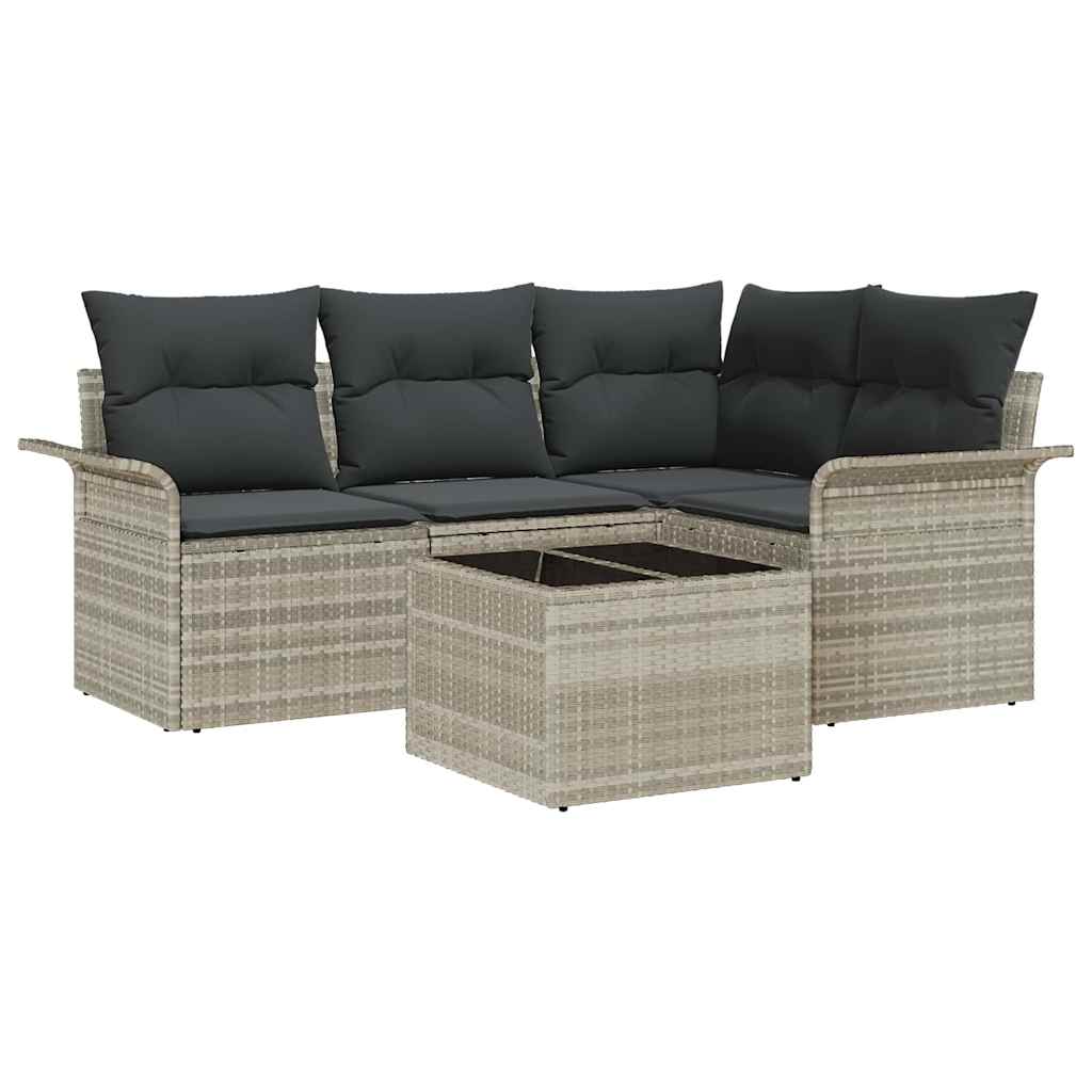 Set Divano da Giardino 5 pz Grigio chiaro polyrattan