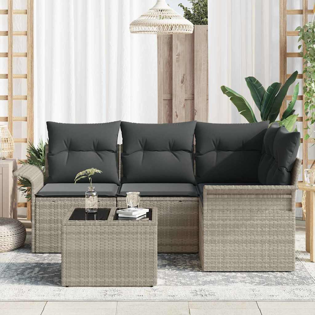 Set Divano da Giardino 5 pz Grigio chiaro polyrattan