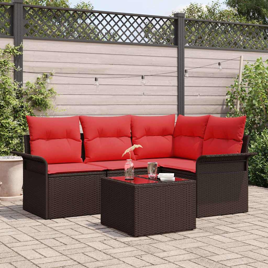 Set Divano da Giardino 5 pz Marrone polyrattan