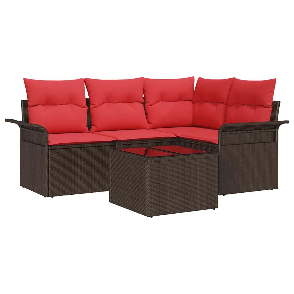 Set Divano da Giardino 5 pz Marrone polyrattan