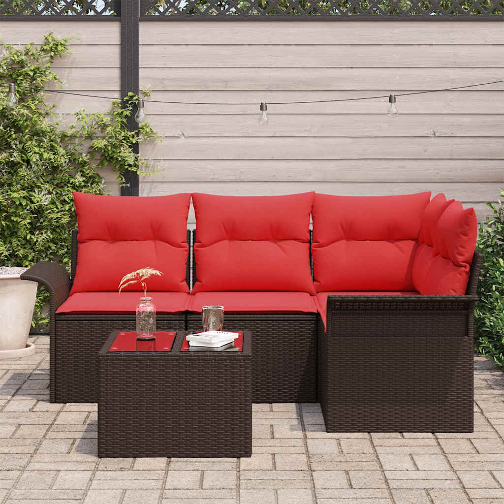 Set Divano da Giardino 5 pz Marrone polyrattan