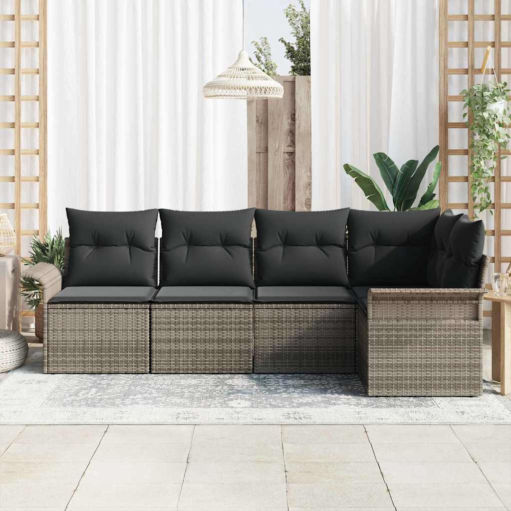 Set Divano da Giardino 5 pz Grigio polyrattan
