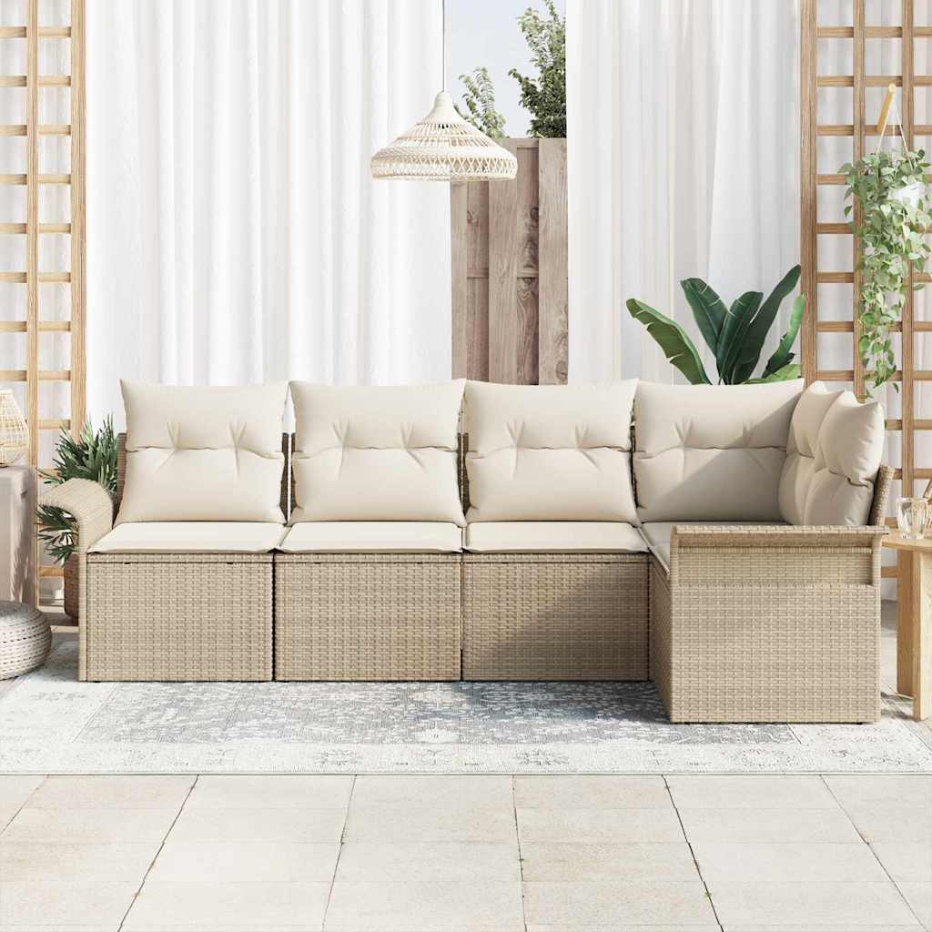 Set Divano da Giardino 5 pz Beige polyrattan