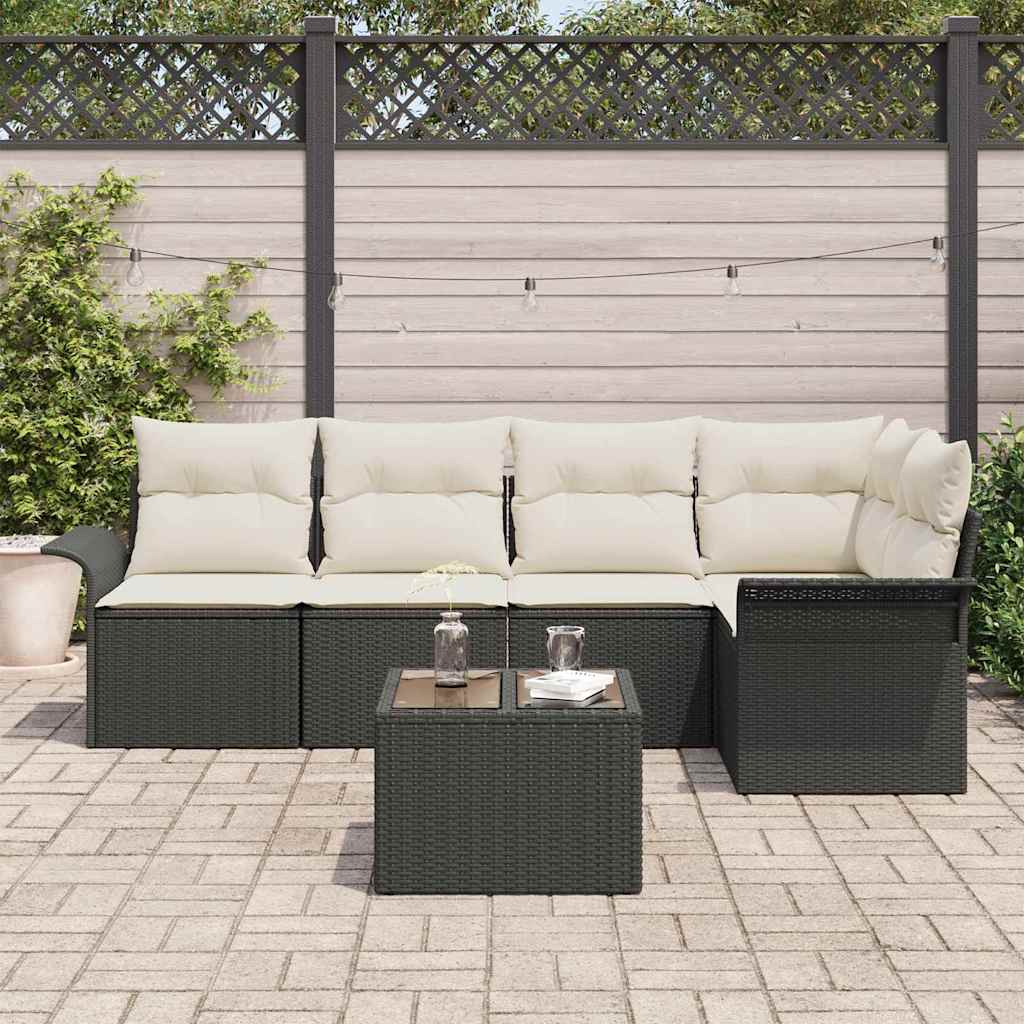 Set Divano da Giardino 6 pz Nero polyrattan