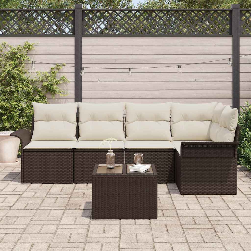 Set Divano da Giardino 6 pz Marrone polyrattan