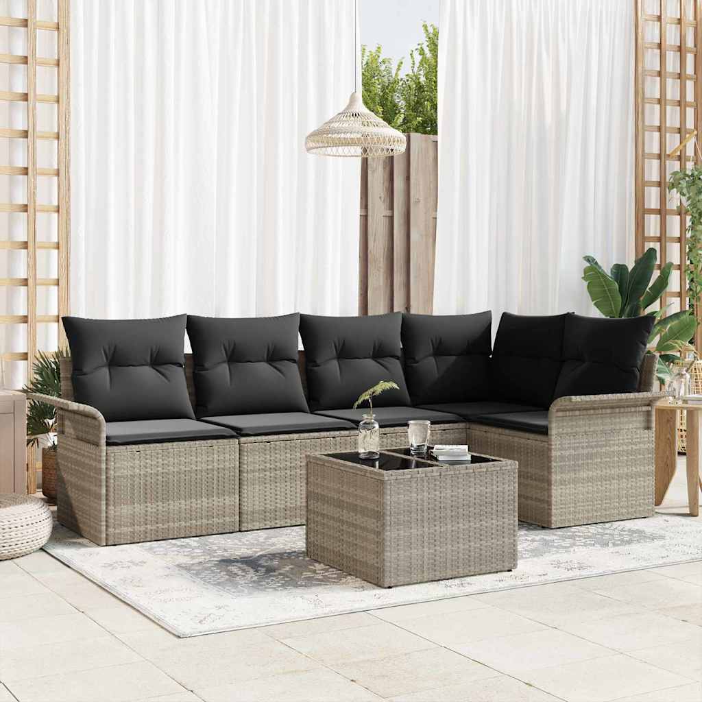 Set Divano da Giardino 6 pz Grigio chiaro polyrattan
