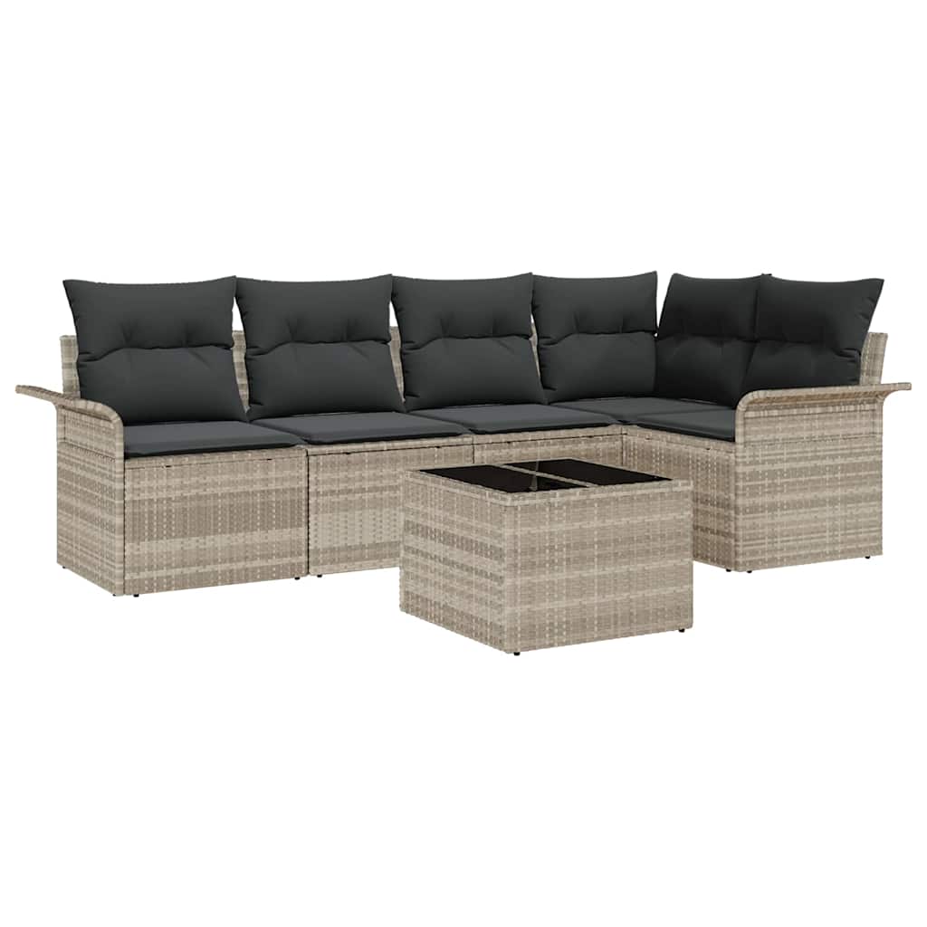 Set Divano da Giardino 6 pz Grigio chiaro polyrattan