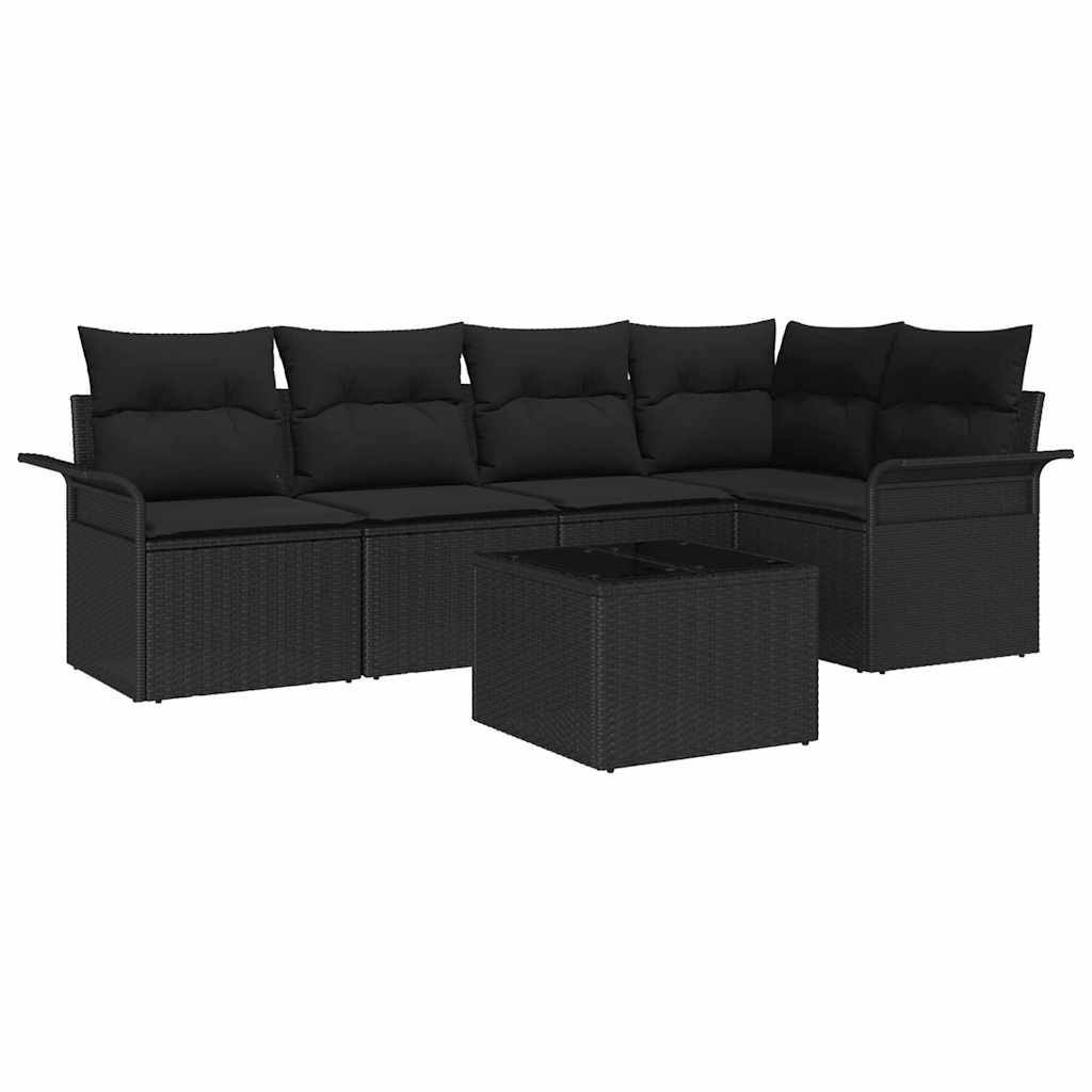 Set Divano da Giardino 6 pz Nero polyrattan