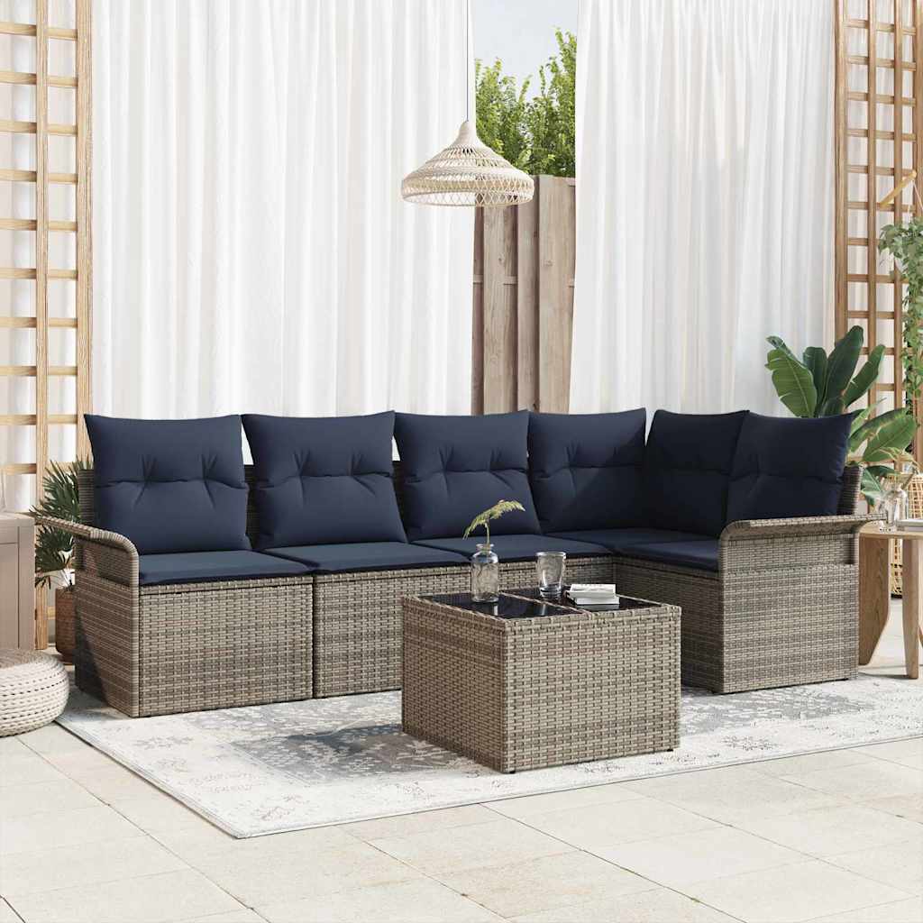 Set Divano da Giardino 6 pz Grigio polyrattan