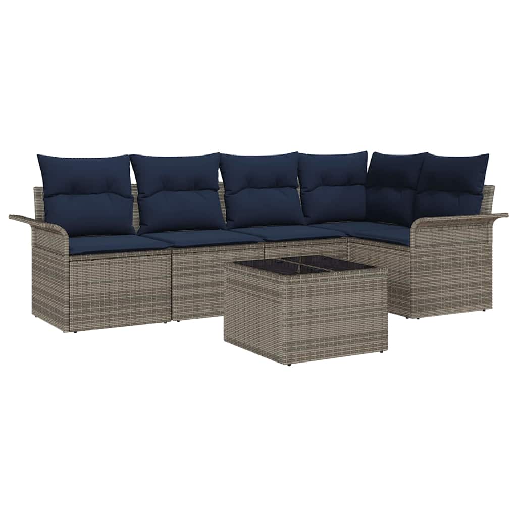 Set Divano da Giardino 6 pz Grigio polyrattan
