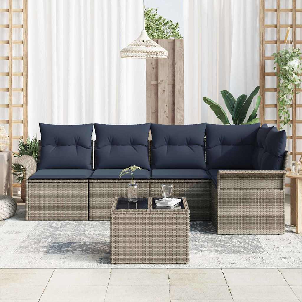 Set Divano da Giardino 6 pz Grigio polyrattan