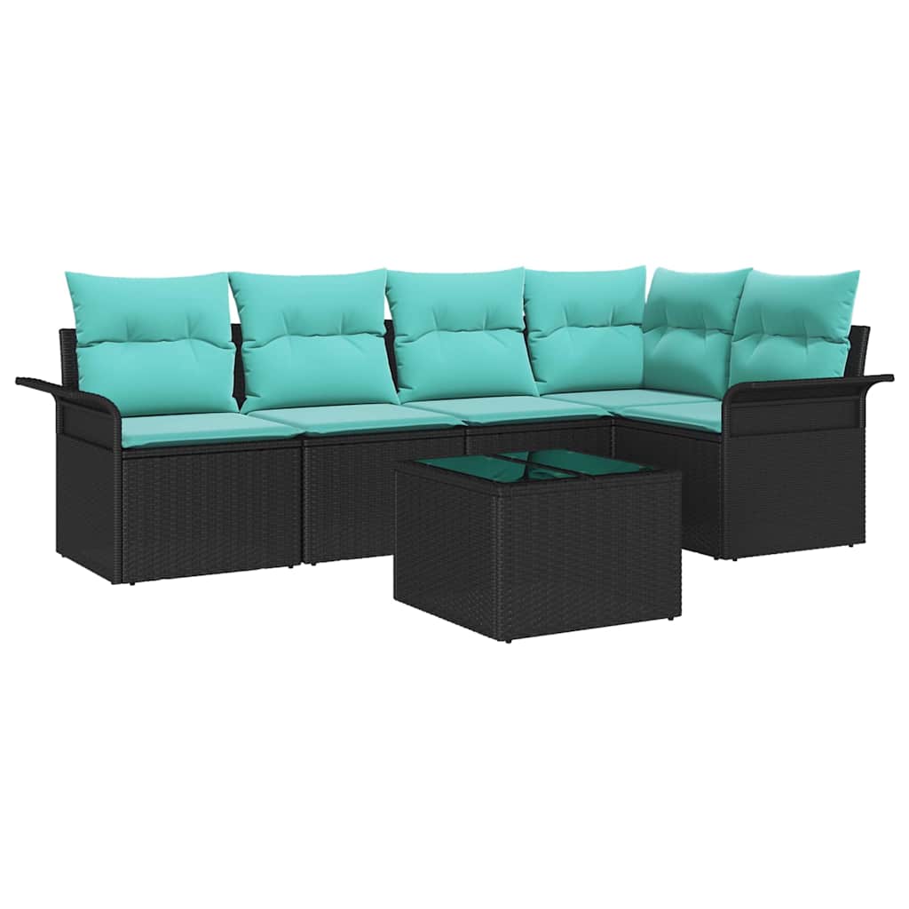 Set Divano da Giardino 6 pz Nero polyrattan