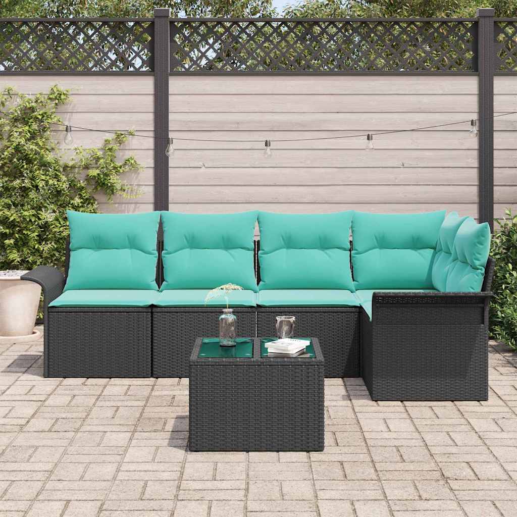 Set Divano da Giardino 6 pz Nero polyrattan