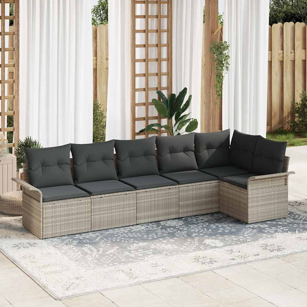 Set Divano da Giardino 6 pz Grigio chiaro polyrattan