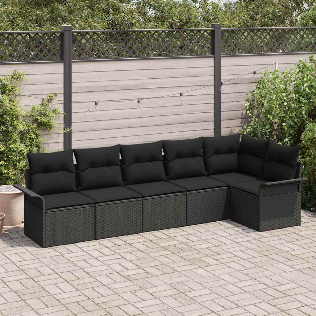 Set Divano da Giardino 6 pz Nero polyrattan