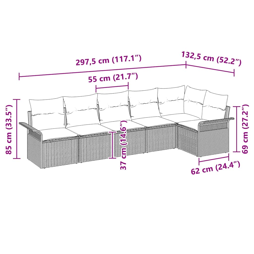 Set Divano da Giardino 6 pz Nero polyrattan