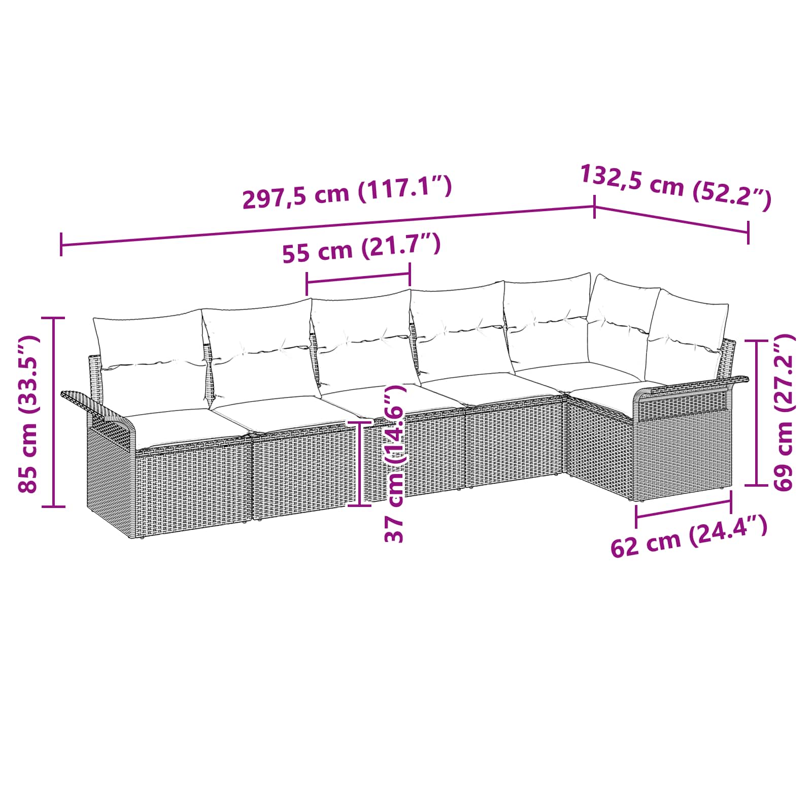 Set Divano da Giardino 6 pz Grigio polyrattan