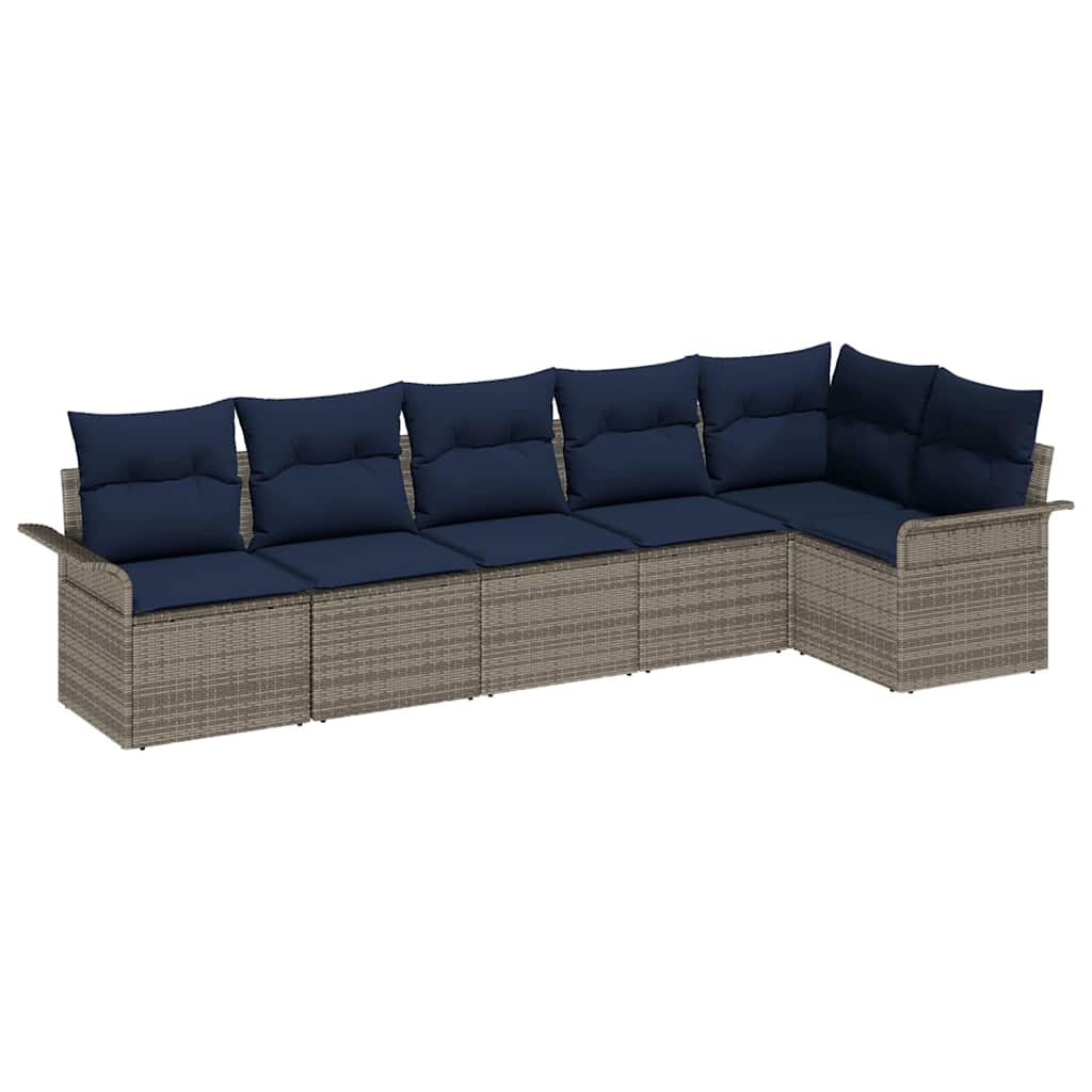 Set Divano da Giardino 6 pz Grigio polyrattan