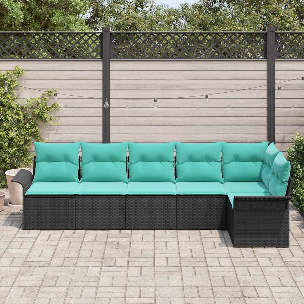 Set Divano da Giardino 6 pz Nero polyrattan