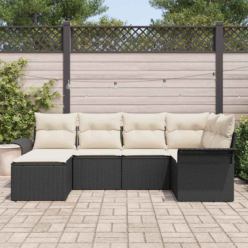 Set Divano da Giardino 6 pz Nero polyrattan