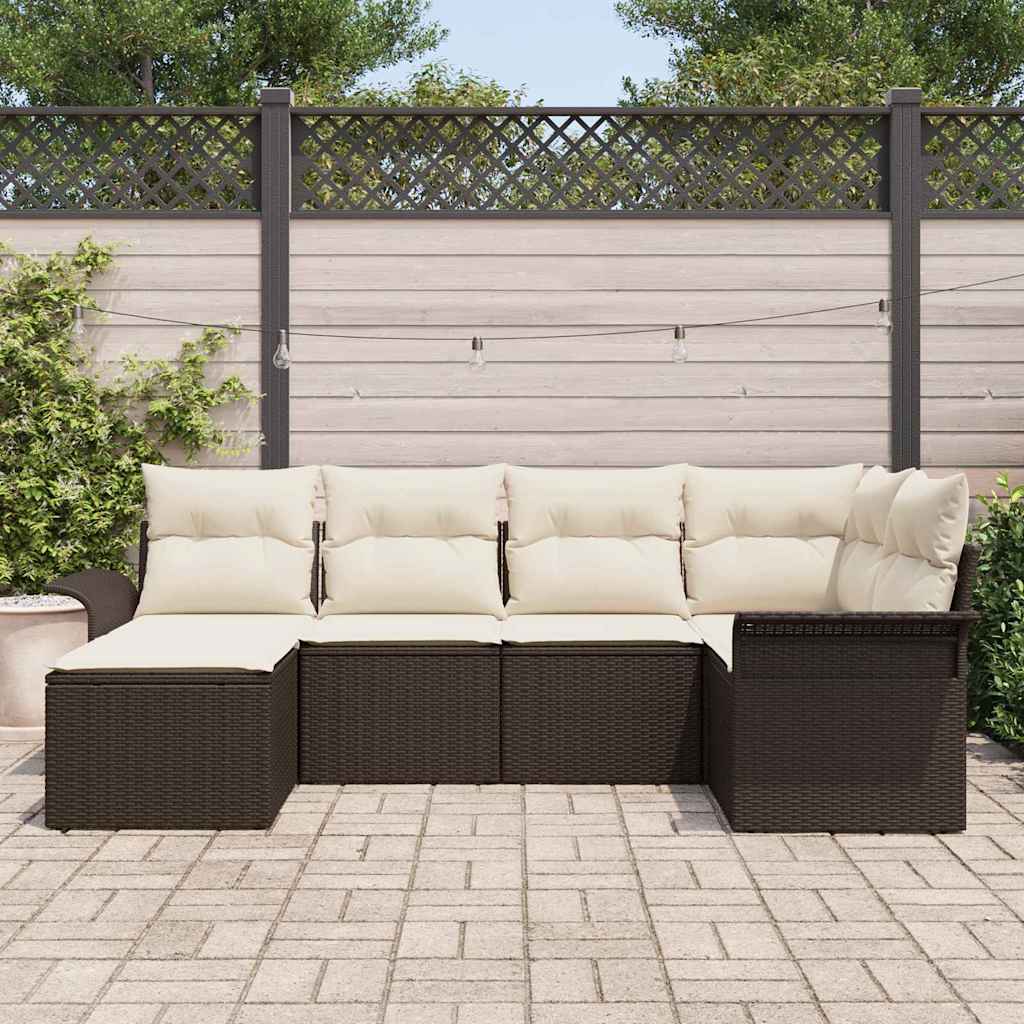 Set Divano da Giardino 6 pz Marrone polyrattan
