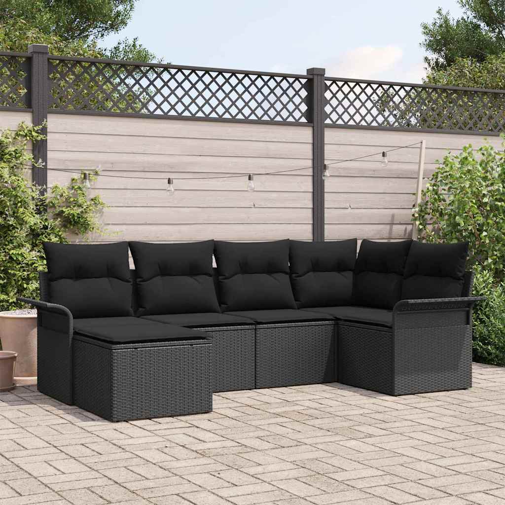 Set Divano da Giardino 6 pz Nero polyrattan