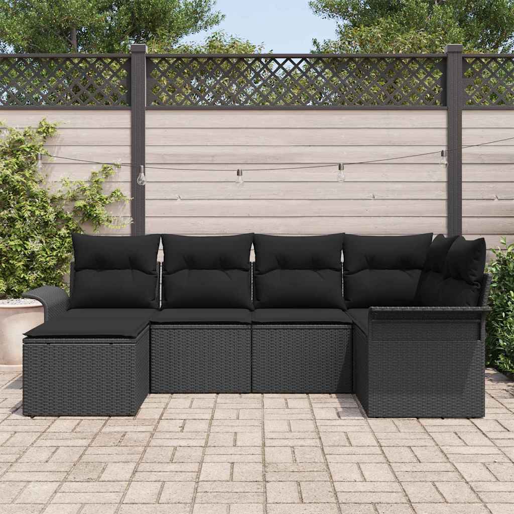 Set Divano da Giardino 6 pz Nero polyrattan