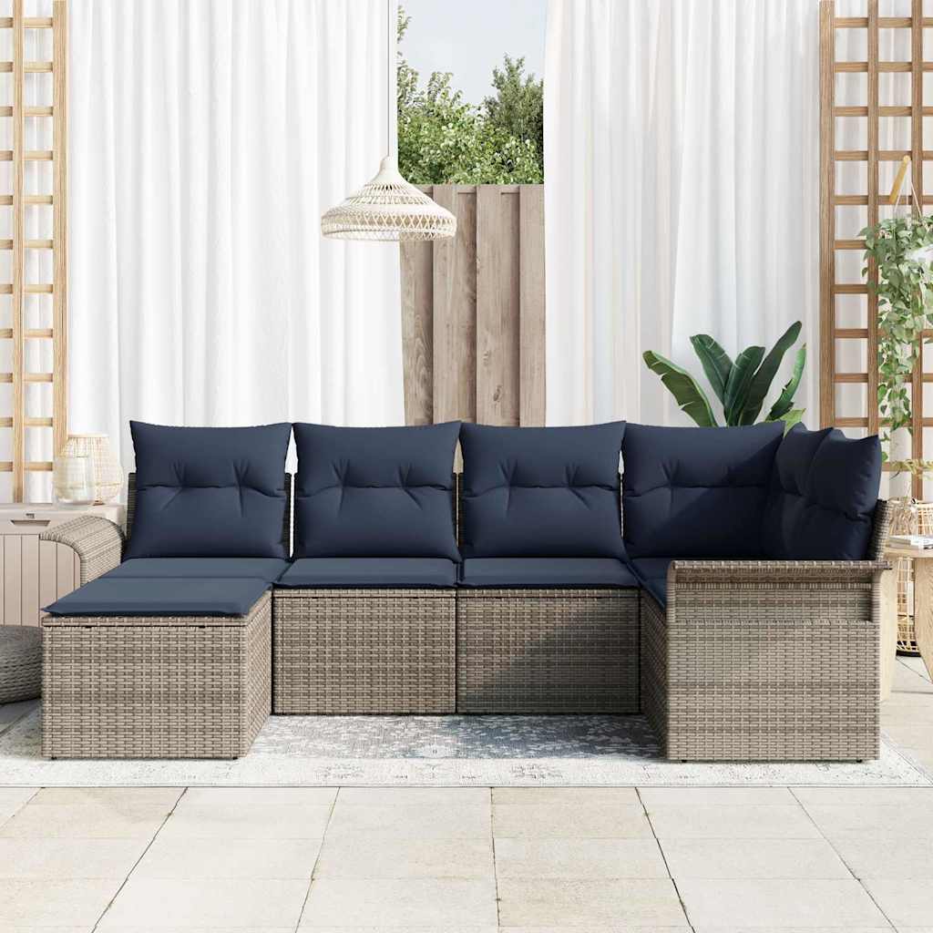 Set Divano da Giardino 6 pz Grigio polyrattan