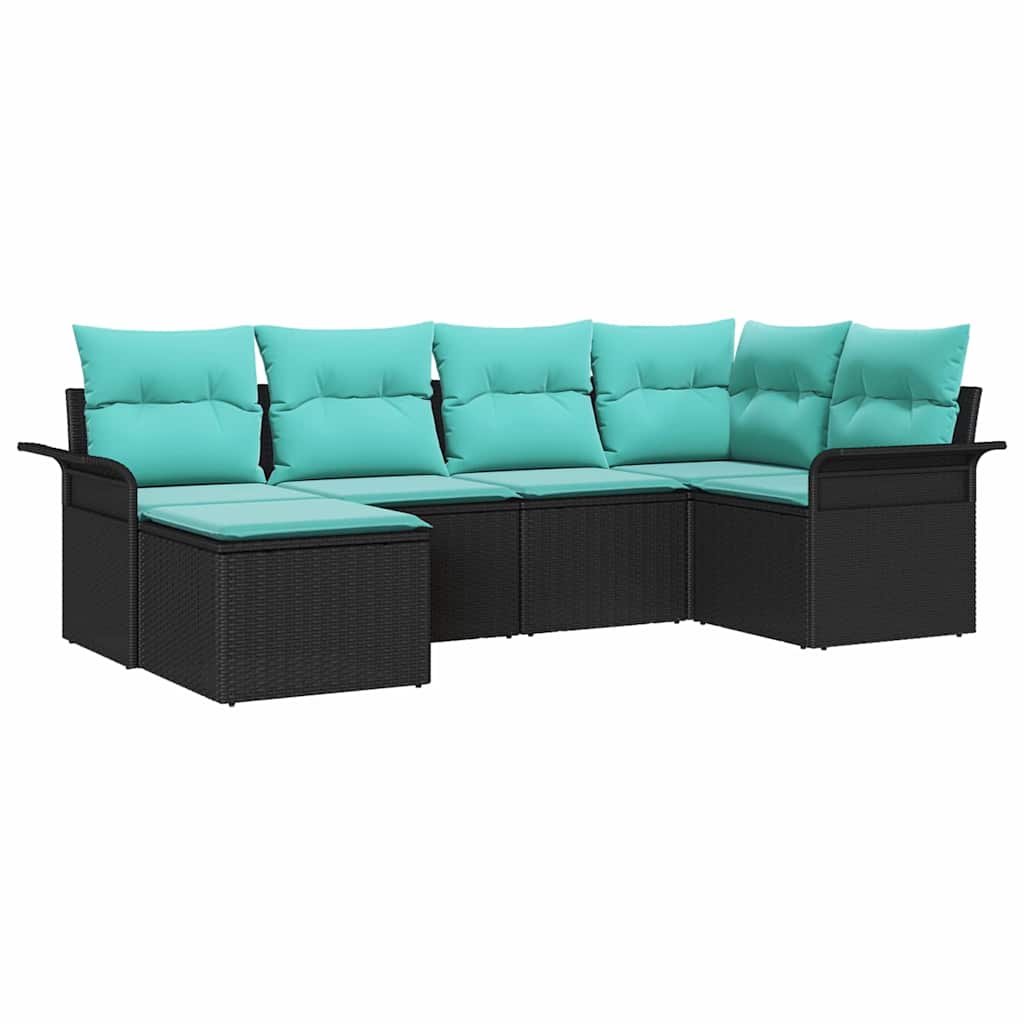 Set Divano da Giardino 6 pz Nero polyrattan