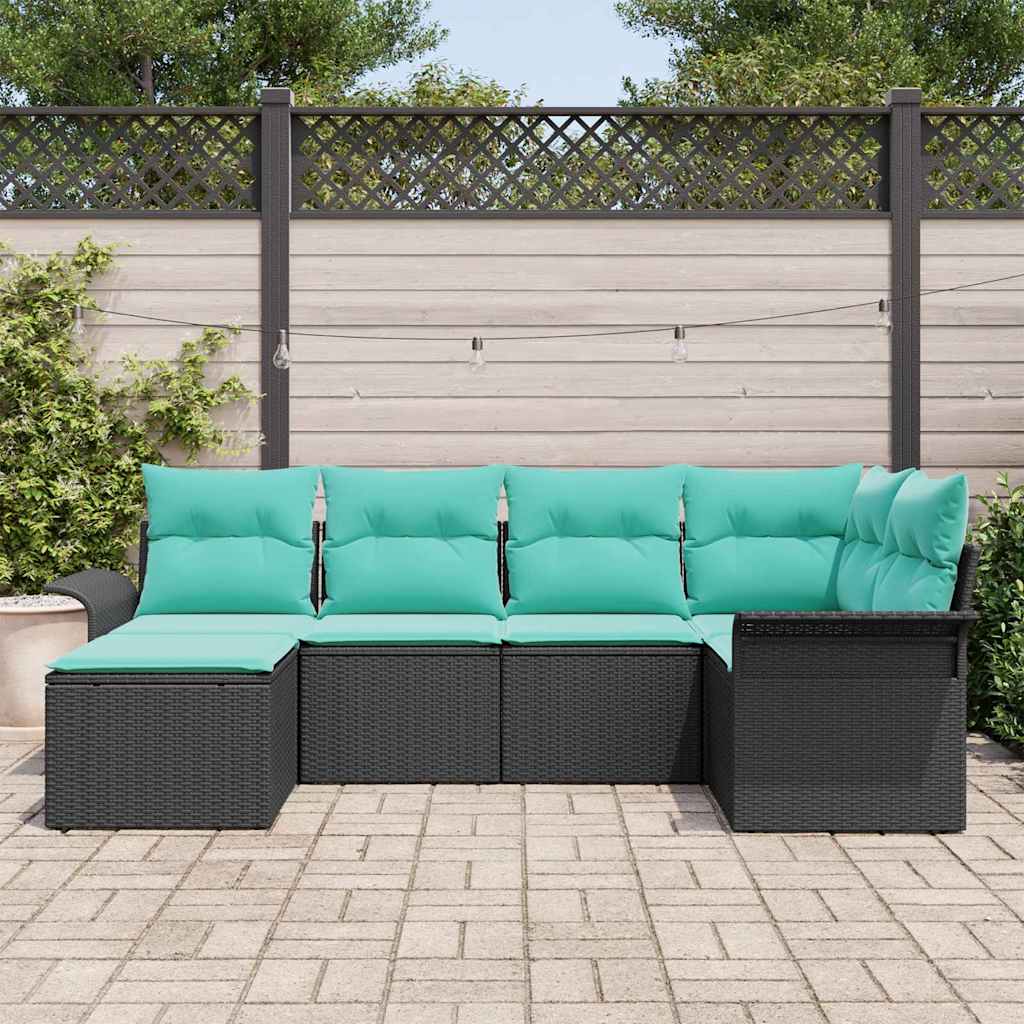Set Divano da Giardino 6 pz Nero polyrattan