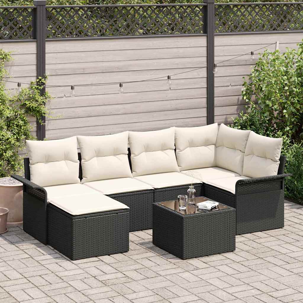 Set Divano da Giardino 7 pz Nero polyrattan