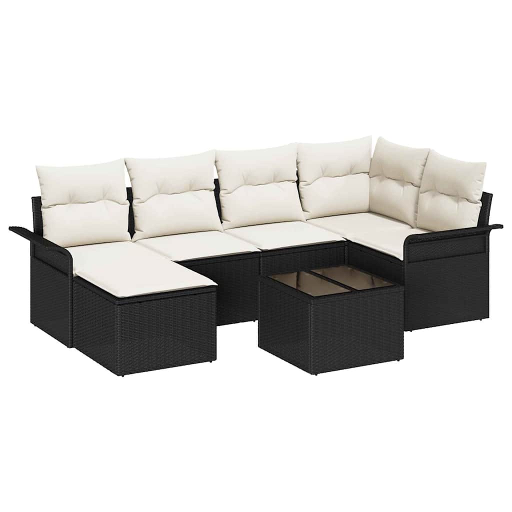 Set Divano da Giardino 7 pz Nero polyrattan