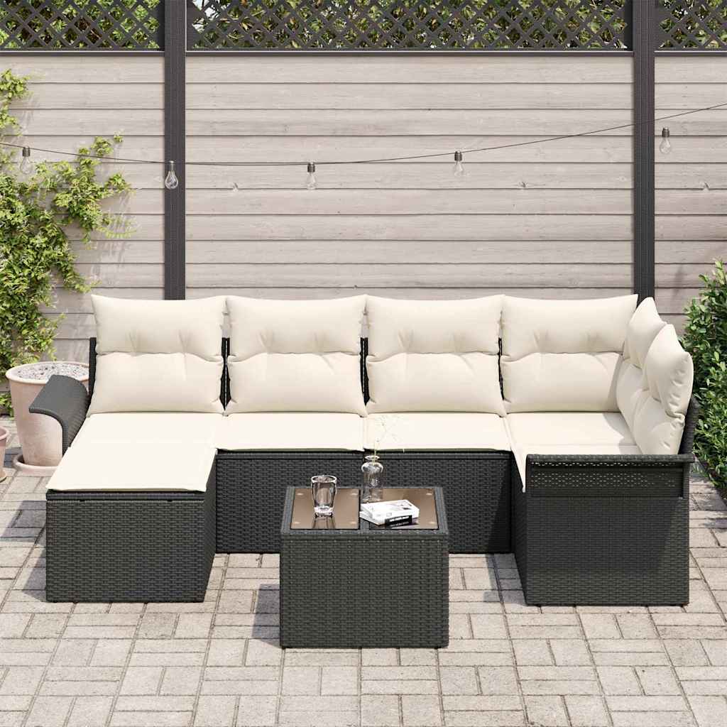 Set Divano da Giardino 7 pz Nero polyrattan