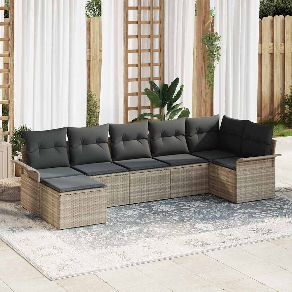 Set Divano da Giardino 7 pz Grigio chiaro polyrattan