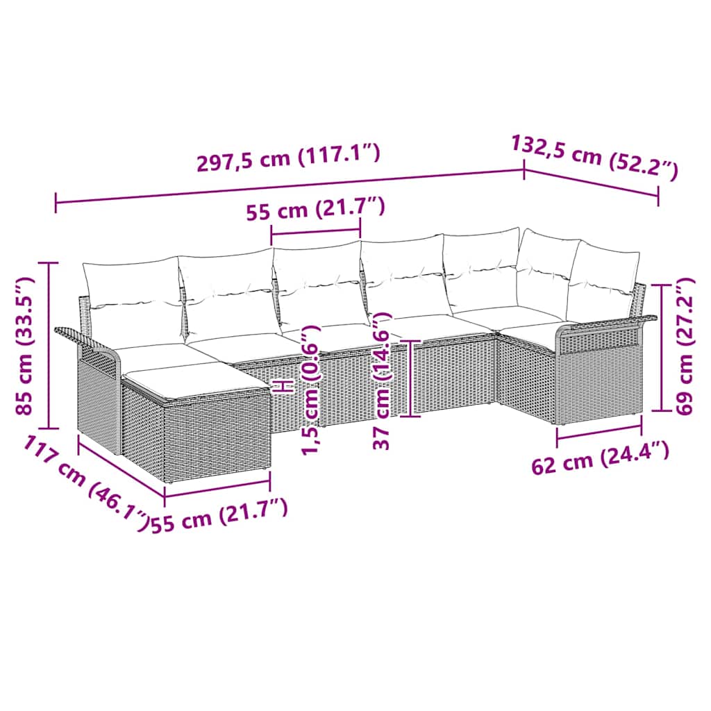 Set Divano da Giardino 7 pz Grigio chiaro polyrattan